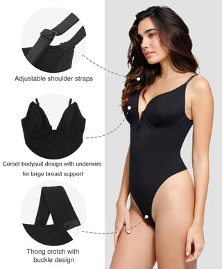 Popilush Black Shapewear Bodysuit Underwire Tummy Control