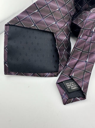 Bill Blass Men’s Silk Neck Tie Purple Geometric Grid Pattern Classic Width
