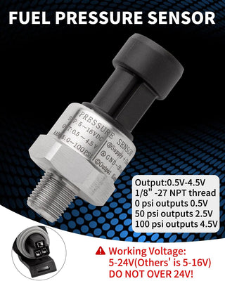 100 PSI Pressure Sensor Transducer 1/8-27 NPT Fuel Oil Air Water Sender w/Harnes