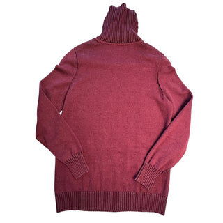 Women’s Burgundy Cutout Turtleneck Sweater Black Contrast Knit Large