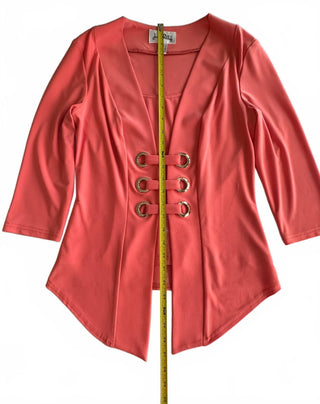 Joseph Ribkoff Coral Pink 3/4 Sleeve Top with Silver Eyelet