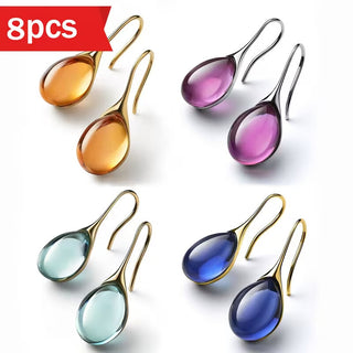 8pcs Water Drop Resin Earrings in 4 Vibrant Colors