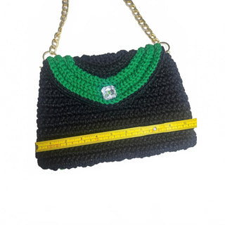 Gold Tokyo Handmade Black Emerald Green Crochet Shoulder Bag