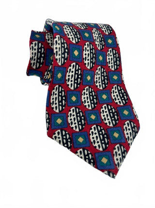 Guy Laroche Red Geometric Silk Tie Vintage Designer Montreal Made in Canada
