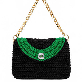 Gold Tokyo Handmade Black Emerald Green Crochet Shoulder Bag