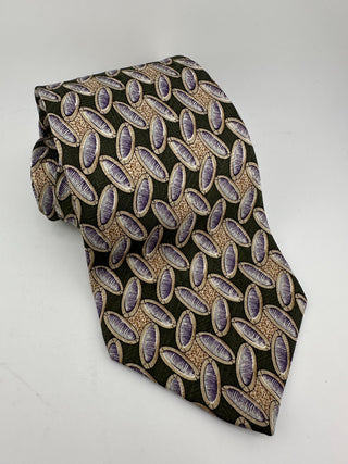 Nubio Silk Tie Green Purple Oval Geometric Pattern Italian Luxury Necktie