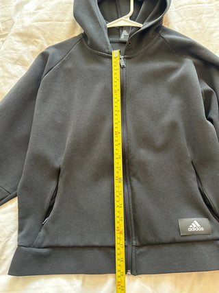 Adidas Black Full Zip Hoodie with White Stripes on Sleeves