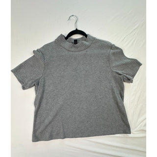 Halogen Women’s Gray Short Sleeve Ribbed Mock Neck Top Size XL Rayon Blend