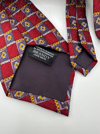 Cocktail Collection Silk Tie Red Geometric Square Pattern Classic Men’s Necktie