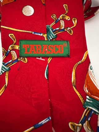 Tabasco Red Golf Themed Silk Tie with Golf Clubs and Balls