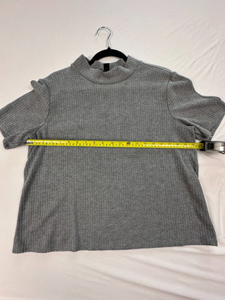 Halogen Women's Gray Ribbed Knit Short Sleeve Mock Neck Top