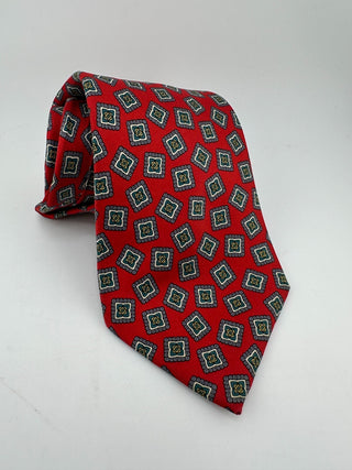 Neil Martin Red Silk Tie with Geometric Pattern