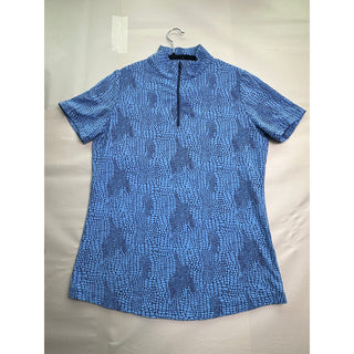 IBKUL Women's S Blue Print Golf Polo Shirt 1/4 Zip UPF 50 Cooling Short Sleeve