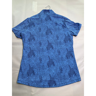 IBKUL Women's S Blue Print Golf Polo Shirt 1/4 Zip UPF 50 Cooling Short Sleeve