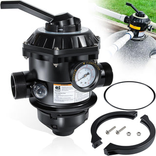 Sta-Rite 262506 6-Way Top Mount Clamp Style Control Valve with Gauge for Pool &