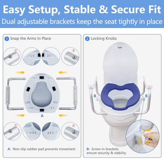 Soaids 5" Raised Toilet Seat with Handles Padded Cushion Round 300 lb Seniors