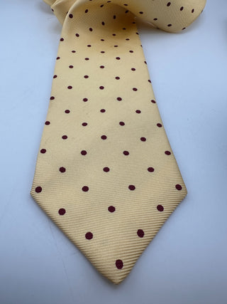 Paul Stuart Silk Tie Cream Burgundy Polka Dot Classic Made USA Mens