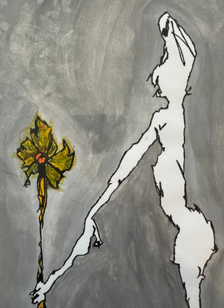 Original Acrylic Painting by Anthony Perry - Abstract Figure with Staff in Black