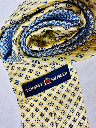 Silk Yellow and Blue Patterned Men's Tie
