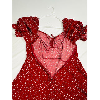 SHEIN Vacay Red Polka Dot Puff Sleeve Dress Women’s Size L EU 40/42, US 8/10 NWT