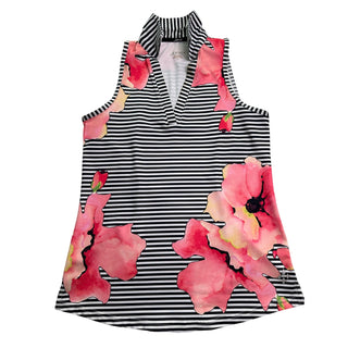 Jofit Women's S Golf Outfit Floral Striped Sleeveless Polo Coral Skort Set