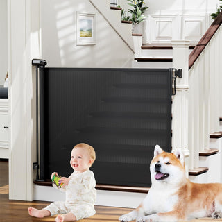 PRObebi Retractable Baby Gate Dog Gate for Stairs Doorways 0-54" Wide Black