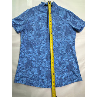 IBKUL Women's S Blue Print Golf Polo Shirt 1/4 Zip UPF 50 Cooling Short Sleeve