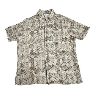 Tasso Elba Island Men's L Linen Silk Abstract Print Button Up Shirt Beige
