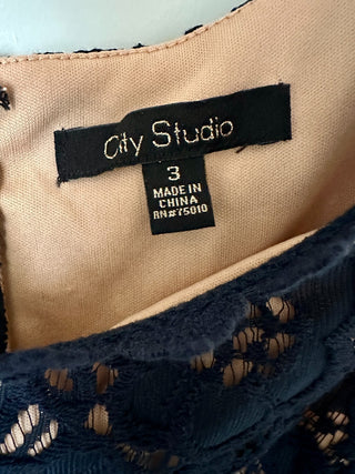 City Studio Navy Blue Sleeveless Lace Fit & Flare Dress Size 3
