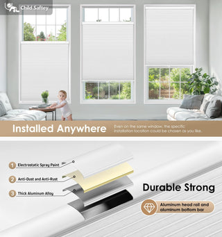 LazBlinds No Drill Cordless Cellular Blackout Shades 32x64 White Honeycomb