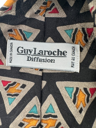 Guy Laroche Silk Necktie Geometric Triangle Pattern Black Made in Canada