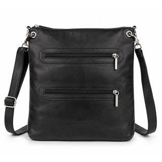 Margot New York Black Genuine Leather Crossbody Bag Double Zip Silver Hardware