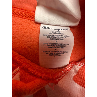 Champion Reverse Weave All Over Print Hoodie Men’s L Orange White Script AOP