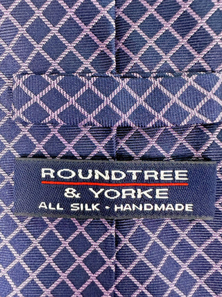 Roundtree & Yorke Handmade All Silk Blue and Pink Grid Tie
