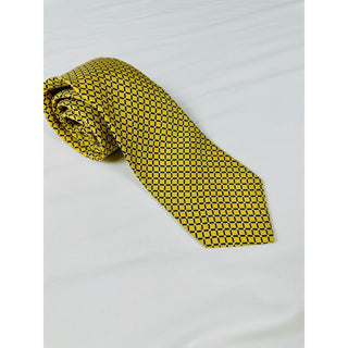 Lands’ End Men’s Silk Tie – Yellow & Navy Geometric Diamond Pattern – 57”