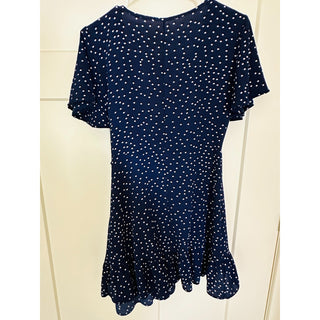 Navy Blue Polka Dot Wrap Short Sleeve Dress Size M NWOT