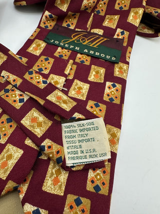 Joseph Abboud Burgundy Silk Tie with Geometric Pattern