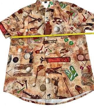 Vintage Golf Themed Short Sleeve Button-Up Shirt Medium