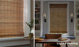 Natural Bamboo Cordless Roman Shade Window Blind with No-Drill Brackets