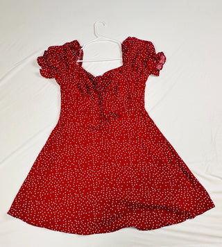 ZARA Red Polka Dot Puff Sleeve Mini Dress Size L