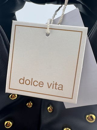 Dolce Vita Black Faux Leather Studded Handle Bag