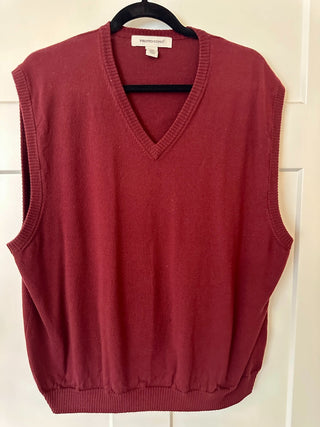 Pronto-Uomo Men's Burgundy Merino Wool V-Neck Sweater Vest,