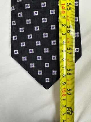 Preppy Nordstrom 100% Silk Tie Black Purple Geometric 59"