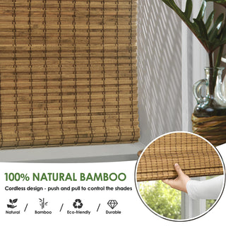 LazBlinds 20x64 Cordless Bamboo Roman Shade Room Darkening Highfield Teak