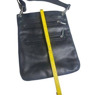 Margot New York Black Genuine Leather Crossbody Bag Double Zip Silver Hardware