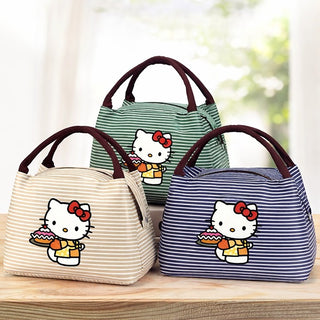 Hello Kitty Striped Insulated Lunch Bag with Cute Cat Design