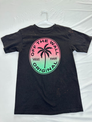 Vans Off The Wall Original Black T-Shirt with Pink and Green