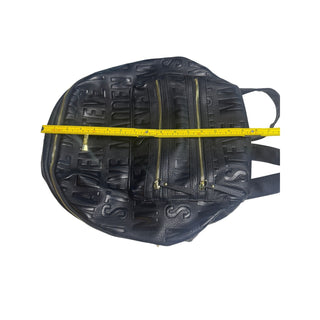 Steve Madden Black Embossed Logo Backpack Purse Gold Hardware Multi Pocket