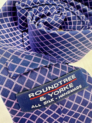 Roundtree & Yorke Handmade All Silk Blue and Pink Grid Tie