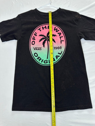 Vans Off The Wall Original Black T-Shirt with Pink and Green